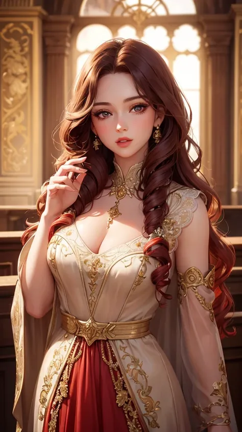 1girl, hyper realistic, exquisite detailed face, realistic detailed eyes, realistic detailed lips, extremely realistic long red curly hair, beige short dress, elegant pose, stage background, high quality, photorealistic, masterpiece, 8k, ultra detailed