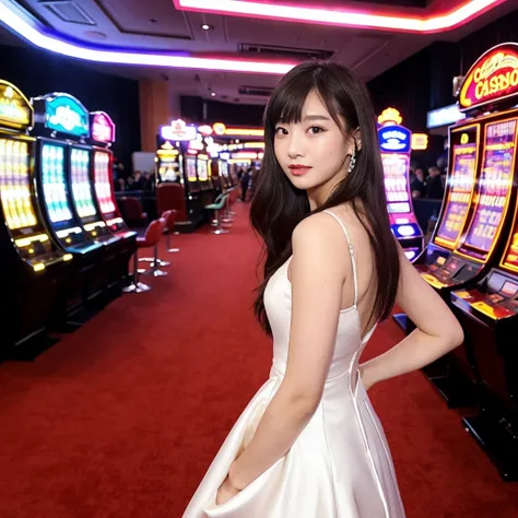 casino girl, dress, posing, beautiful, standing