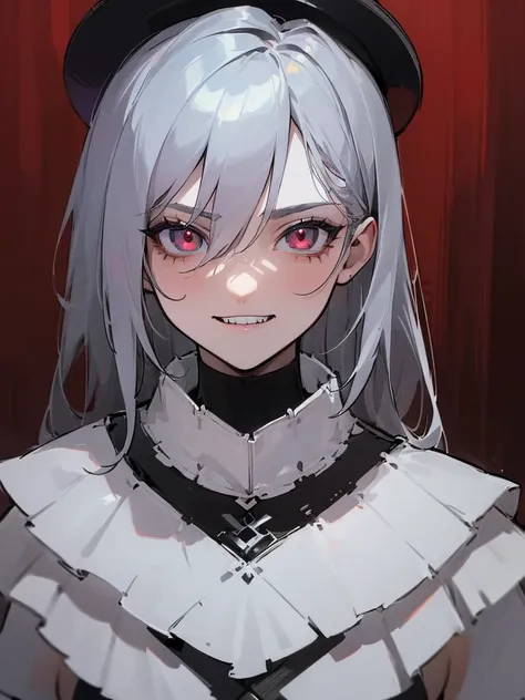 (absurdres, highres, ultra detailed:1.2),(solo boy:1.3),middle age,(male focus:1.3),evil smile,sharp teeth,silver hair,red eyes,indoor,devil,luxury room
Negative prompt: (EasyNegative:1.2),(of_deepnegative_v1_75t:1.2),(girl:1.5)
Model: 7th_アニメ_V3_c、male