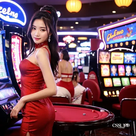 casino girl, dress, posing, beautiful, standing