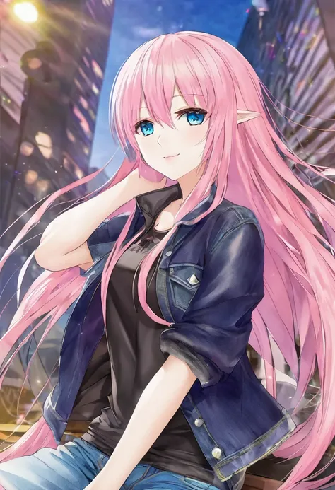 Megurine Luka casual clothes upper body colorful jeans Asa