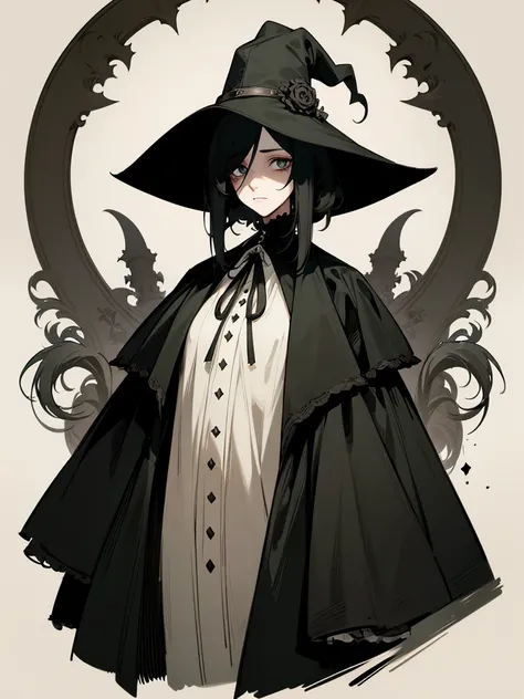 A female adult plague doctor. She would have totally black hair, her hair is short and messy. Her eyes would also be black and she would be very tall, having the appearance and stature of an adult. She has dark circles under her eyes. Her clothes would cov...