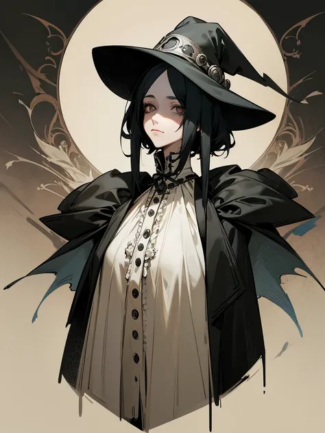 A female adult plague doctor. She would have totally black hair, her hair is short and messy. Her eyes would also be black and she would be very tall, having the appearance and stature of an adult. She has dark circles under her eyes. Her clothes would cov...