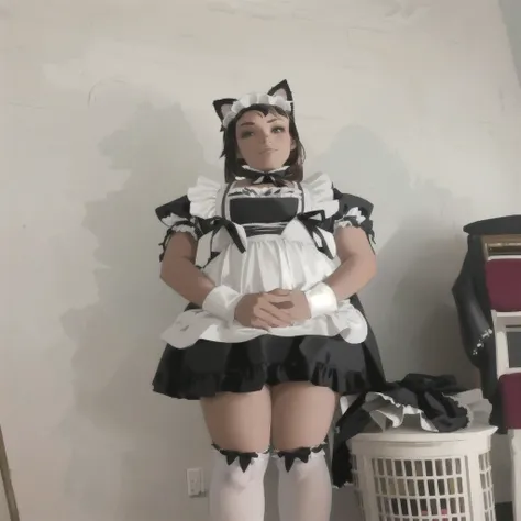 there is a woman in a maid outfit posing for a picture, cosplay of a catboy! maid! dress, maid outfit, anime girl in a maid costume, maid dress, wearing maid uniform, maid costume, french maid, anime cat girl in a maid costume, in a fancy dress, dressed in...