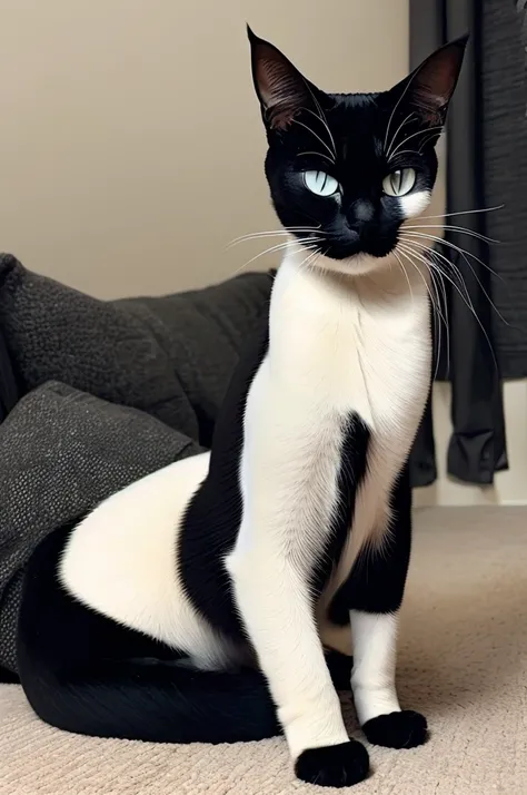 Stylish Siamese cat in black clothes and long hair