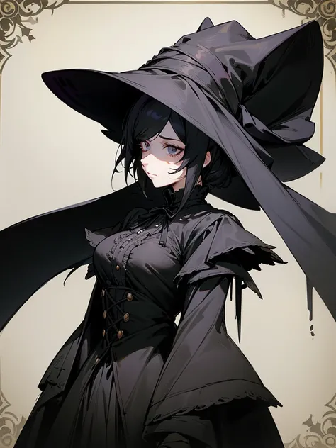 A female adult MILF plague doctor. She would have totally black hair, her hair is short and messy. Her eyes would also be black and she would be very tall, having the appearance and stature of an adult. She has dark circles under her eyes. Her clothes woul...