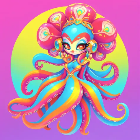 Octopus Person in colorful flamboyant art style
