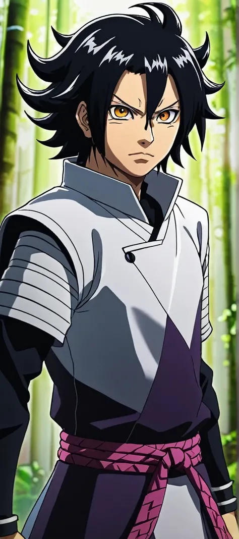 character in anime demon slayer of man, com olhos castanhos, with sasuke hair