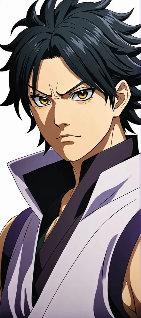 character in anime demon slayer of man, com olhos castanhos, with sasuke hair