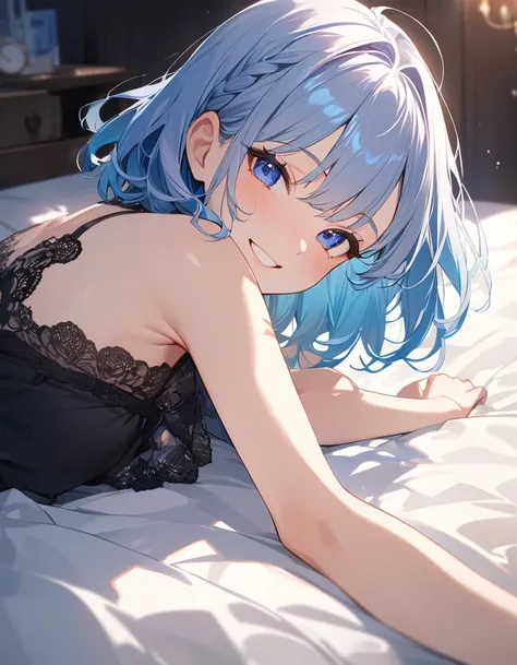 (Highest qualityのイラスト:1.2), (pretty girl:1.1), (1 girl、17 years old、Highest qualityのイラスト:1.2), (1 girl、smile、Very detailedな目:1.2)、Bright blue hair、Short Bob Hair、(Highest quality、Very detailed、Very detailed and beautiful、Ultra-high resolution) 、Late night ...