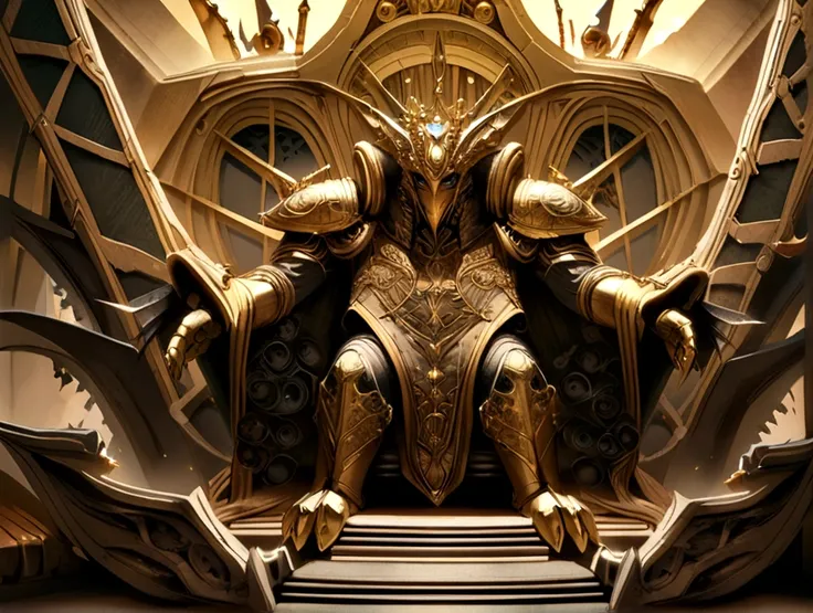 Warhammer 40K Emperor，Sit on the golden throne，Surreal art