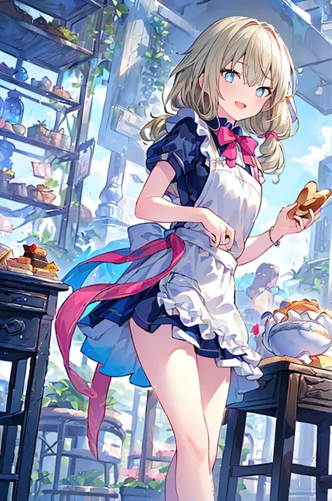 (perky chest:1.2), (pointed chest:1.2),(((Black Tunic:1.3))),(((cakes and bread in the basket),Cute and beautiful girl,Cute round face,Cute smile,with blush cheeks,Red Lip,a girl 17 years old, nsfw:1.2, beautiful body:1.3), shinny skin, BREAK, ((alice in t...