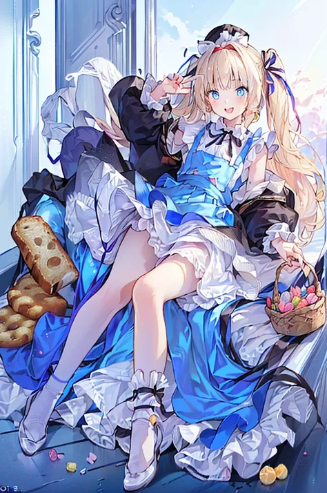 (perky chest:1.2), (pointed chest:1.2),(((Black Tunic:1.3))),(((cakes and bread in the basket),Cute and beautiful girl,Cute round face,Cute smile,with blush cheeks,Red Lip,a girl 17 years old, nsfw:1.2, beautiful body:1.3), shinny skin, BREAK, ((alice in t...