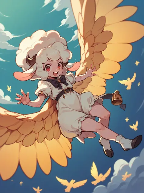 Flying sheep with golden wings 