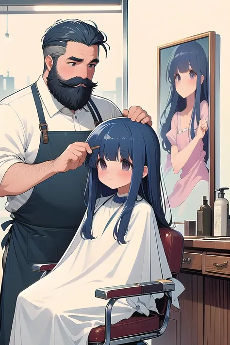 (((masterpiece))), (((highest quality))), (((half body))), (((close))), ((retro barber shop)), ((two people)), ((a fat man with ...