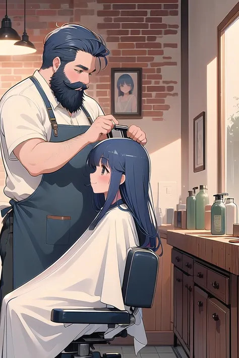 (((masterpiece))), (((highest quality))), (((from the side))), (((half body))), (((close))), ((retro barber shop)), ((two people...