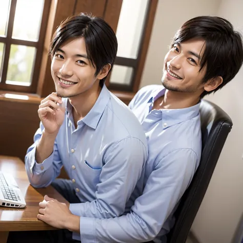 A Japanese male researcher is smiling and looking at me, Study