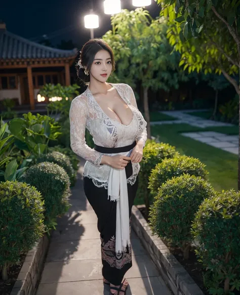 8k, best quality, Medium close-up, (black kebaya )、(luxury kebaya ), (short kebaya), (top-quality,​masterpiece:1.3,超A high resolution,),(ultra-detailliert,Caustics),(Photorealsitic:1.4,RAW shooting,)Ultra-realistic capture,A highly detailed,high-definition...