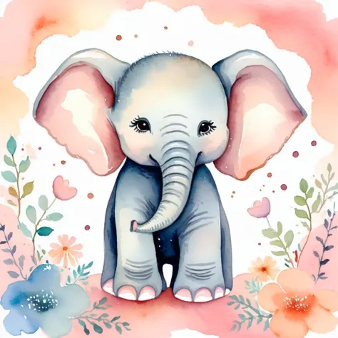 dreamy baby elephant watercolor