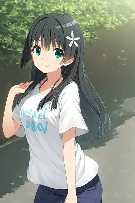 Saten Ruiko,Ｔshirt,pants,Upper Body,smile,outside,summer,