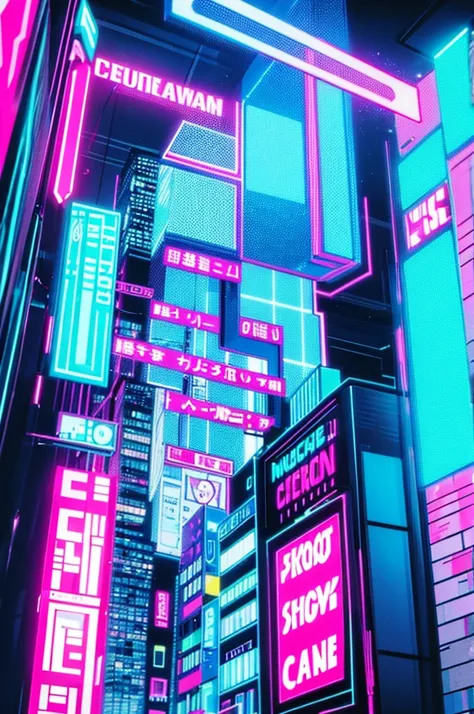 1990s (style), 1980s (style), vaporwave aesthetic, neon lights, blue cybercore city scape