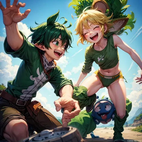 Yor and Deku laughing