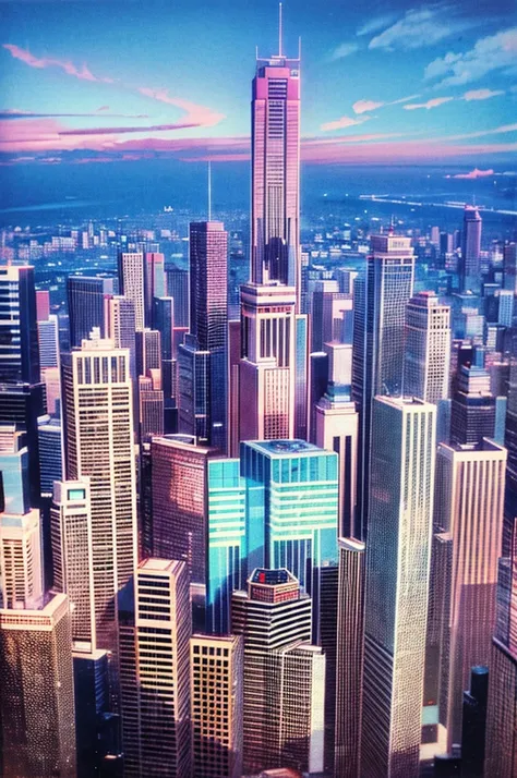 1990s (style), 1980s (style), vaporwave aesthetic, city scape

