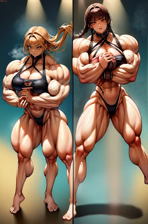 arafed female bodybuilder posing muscular, muscular and terrifying, strong and imposing, feminine and muscular, exaggerated physique, Dark goddess with six arms, exaggeratedly large physique, coxas musclegirls, muscles , mulheres guerreiras musclegirls, mu...