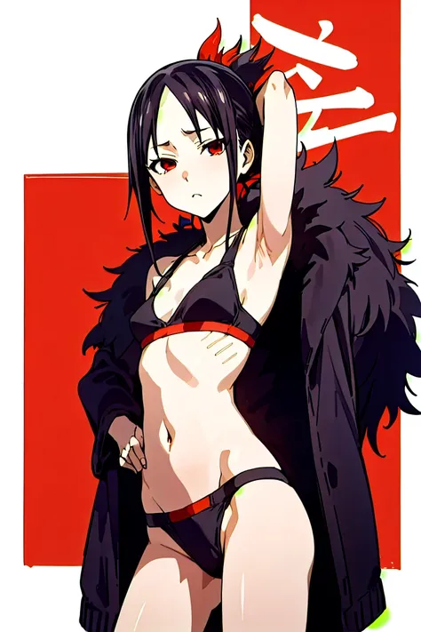 Shinomiya Kaguya, Shinomiyakaguya, Red eyes, small breasts, list brook, black fur, Red eyes, black sports bra, black micro panties, shiny skin 