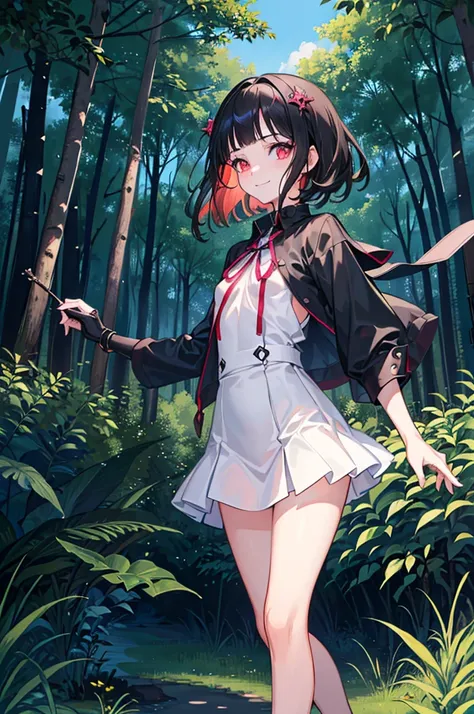 ((forest background)),original,(illustration:1.1),(best quality),(masterpiece:1.1),(extremely detailed CG unity 8k wallpaper:1.1), (colorful:0.9),(mid shot:0.95),(highly detailed beautiful face and body),(solo:1.2), (girl),(loli), (detailed beautiful eyes:...