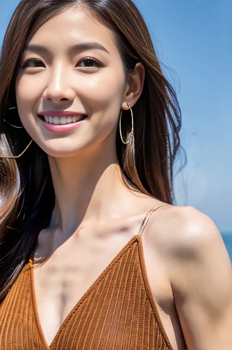 Giant beauty created using gene editing technology:1.3，Attractive Shandong female model，elongated face:1.4，Highlighting the extremely exaggerated feminine muscular and strong body，Head close-up，Sexy belly:1.3，，Smile，Perfect iris，Top quality，16K，Ultra-high ...