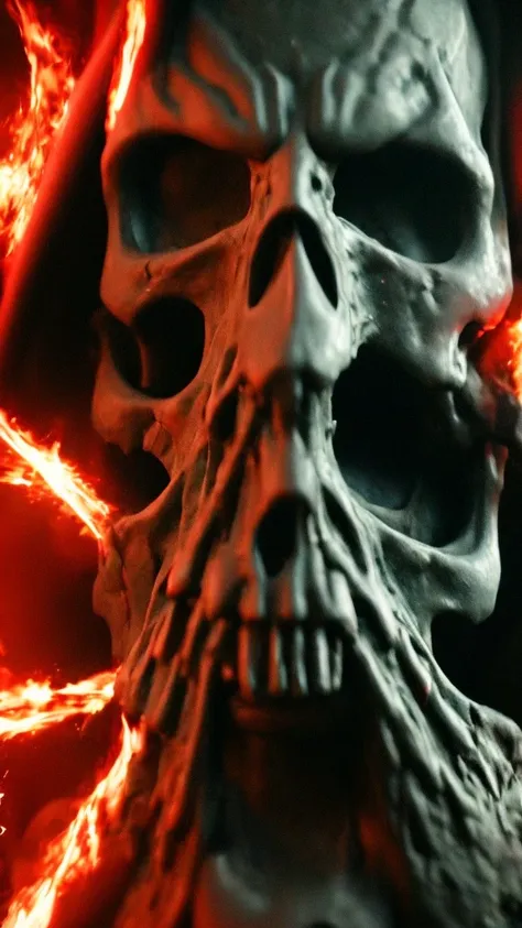 8k, extremely sculpted, cinema lighting, an angry wizard skull with red eyes, (head only)