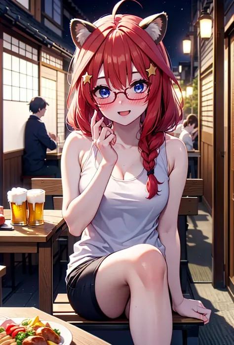 satsuki nakano, itsuki nakano, bangs, blue eyes, hair between the eyes, ahoge, redhead, long braids,red-rimmed glasses,star \(sy...