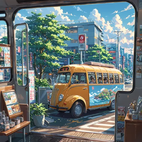 ((anime:1.4,illustration)),(masterpiece, top quality, best quality),(ultra-detailed, absolutely resolution),((16k, high res)), (((cafe in side of bus))), ((anime:1.4,illustration)),(masterpiece, top quality, best quality),(ultra-detailed, absolutely resolu...