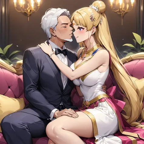 ((Highest quality)), ((masterpiece)), (detailed), （Perfect Face）、The woman is a Thai woman named Tsukino Usagi, and is in a luxurious Thai mansion wearing a gorgeous, glittering siwalai with gold embroidery, gorgeous jeweled accessories, and an engagement ...