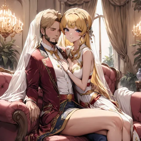 ((Highest quality)), ((masterpiece)), (detailed), （Perfect Face）、The woman is an Italian named Tsukino Usagi, and in a luxurious Italian mansion, she is wearing the gorgeous and glittering Italian traditional Sardinian costume, a lavishly decorated velvet ...