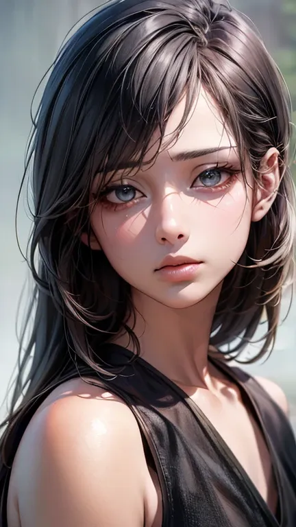 (Highest quality、8K、32k、masterpiece)、(Realistic)、(Realistic:1.2)、(High resolution)、Very detailed、Very beautiful face and eyes、1 Girl、Round and small face、(Droopy eyes:1.3), Tight waist、Delicate body、(close、Highest quality、Attention to detail、Rich skin deta...