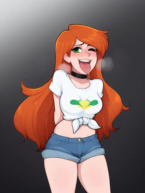 score_9, score_8_up, score_7_up, score_6_up, score_5_up, score_4_up,
BREAK
1girl, mary jane watson, freckles, orange hair, long hair, swept bangs, green eyes, seductive smile, wink, open mouth, tongue out, drooling, saliva drip, heavy breathing, steam, swe...