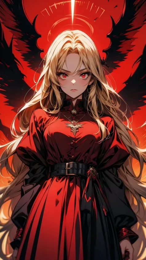 anime, anime girl, Gray Hair, Red eyes, Black Dress, Red wings, Red wings, Red wings, Red wings, Red wings, Red wings,, gothic maiden anime girl, anime style 4 k, blonde anime girl with long hair, anime fantasy artwork, anime girl with long hair, anime art...