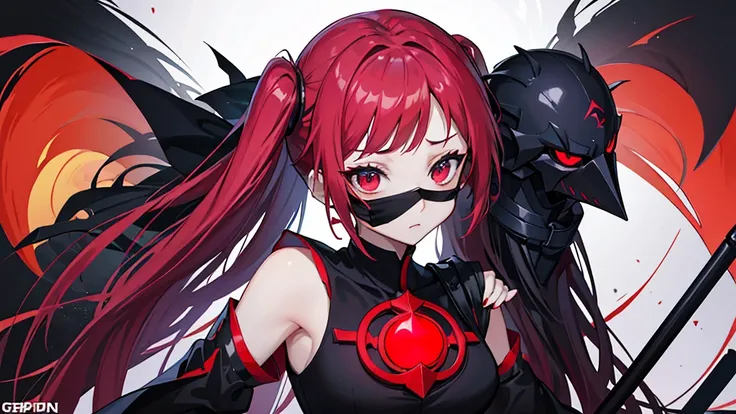 arafed woman in a black and red outfit with a black mask, iu lee ji-eun as a super villain, anime girl cosplay, trending on cgstation, anime girl in real life, wearing all black mempo mask, anime cosplay, cruel korean goth girl, trending at cgstation, rang...