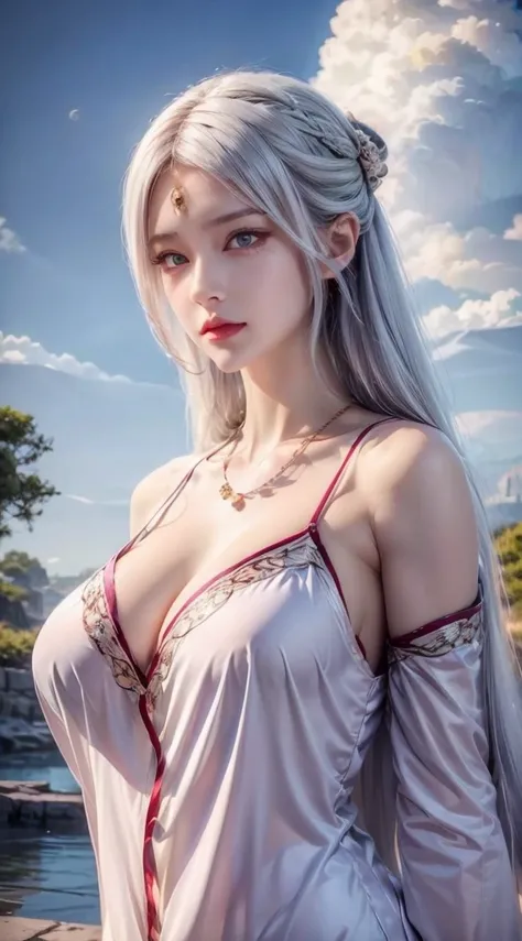 realistic, 1 women, best quality, 12k, HD, long hair, big round breasts, cleavage, ponytail, necklace, jewelry, shorts, short jacket, slim hips, hair tie, yellow eyes, black hair, super detailed, Eye details, hair details, person details, mouth details, fa...