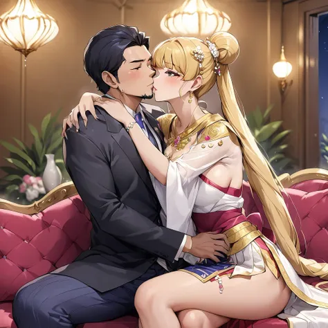 ((Highest quality)), ((masterpiece)), (detailed), （Perfect Face）、The woman is a Thai woman named Tsukino Usagi, and is in a luxurious Thai mansion wearing a gorgeous, glittering siwalai with gold embroidery, gorgeous jeweled accessories, and an engagement ...