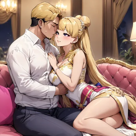 ((Highest quality)), ((masterpiece)), (detailed), （Perfect Face）、The woman is a Thai woman named Tsukino Usagi, and is in a luxurious Thai mansion wearing a gorgeous, glittering siwalai with gold embroidery, gorgeous jeweled accessories, and an engagement ...