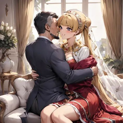 ((Highest quality)), ((masterpiece)), (detailed), （Perfect Face）、The woman is an Italian named Tsukino Usagi, and in a luxurious Italian mansion, she is wearing the gorgeous and glittering Italian traditional Sardinian costume, a lavishly decorated velvet ...