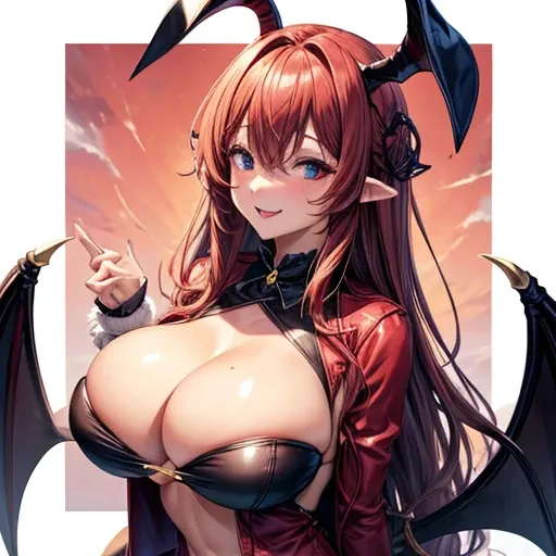 Titty fuck　Large Breasts　Devil horns　ステーキを焼いている