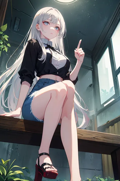 (masterpiece, best quality, absurd), 1 girl, white hair, long hair, straight hair, blunt bangs, light blue eyes, big breasts, ae...