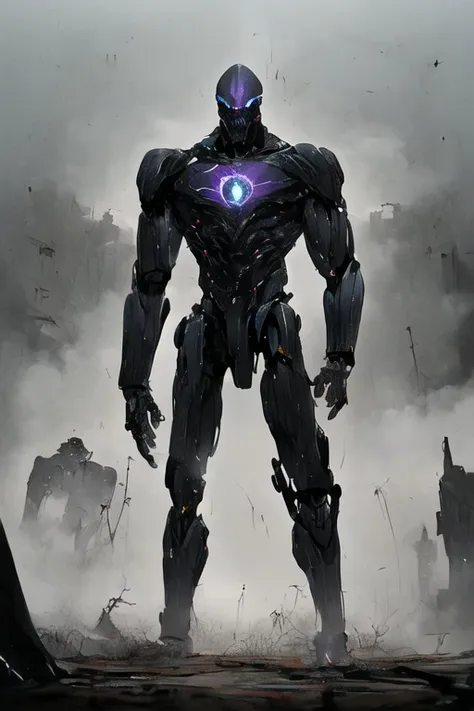 (((外見は圧縮した赤黒の金属破片の二足歩行したhumanoidモンスター)))armored battle suit(((modern battle suit)))形はhumanoid(((modern weapons)))cyborg(((oparts...