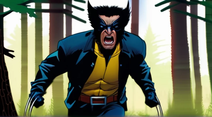 Realistic nervous wolverine in forest running away 4k running away as weapon x