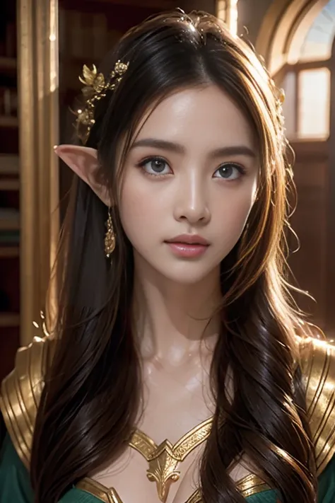 (Best quality, 4k, High-resolution, Masterpiece:1.2), Ultra-detailed, Realistic, Radiant lighting, Epoch Elves, Portraits, Fantastical colors, Fine art, Ethereal beings, Dreamlike, Whimsical creatures, Detailed facial features, Glowing eyes, Elven beauties...