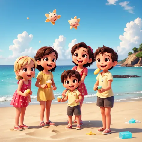 great! I can help you refine this prompt. Heres a suggestion:

"Image of three babies playing on the beach and having fun while eating ice cream. They are laughing and having fun in the sand, with the sea in the background and a clear blue sky. The scene i...